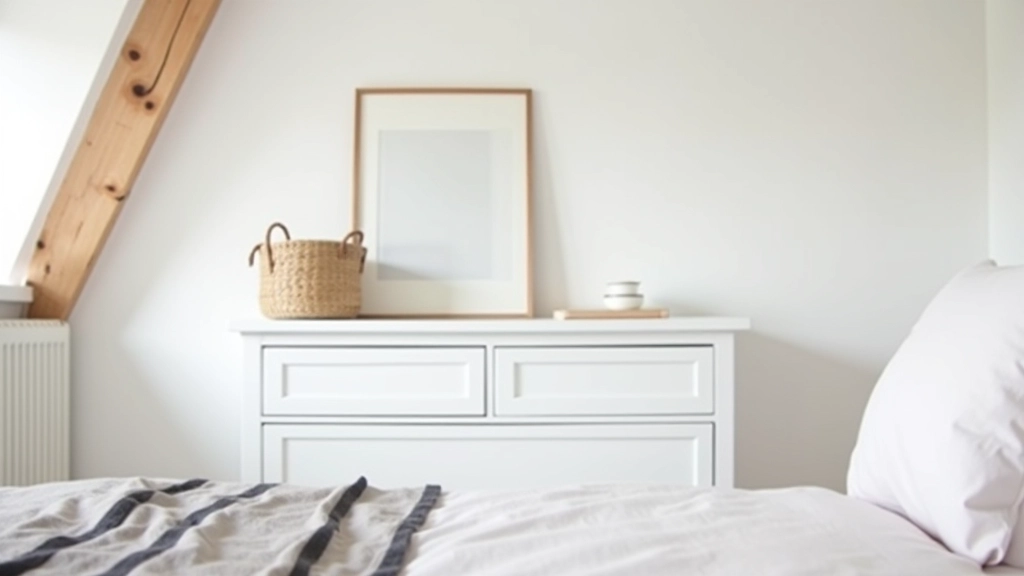 Bedroom with charcoal stripe linen table runner on dresser